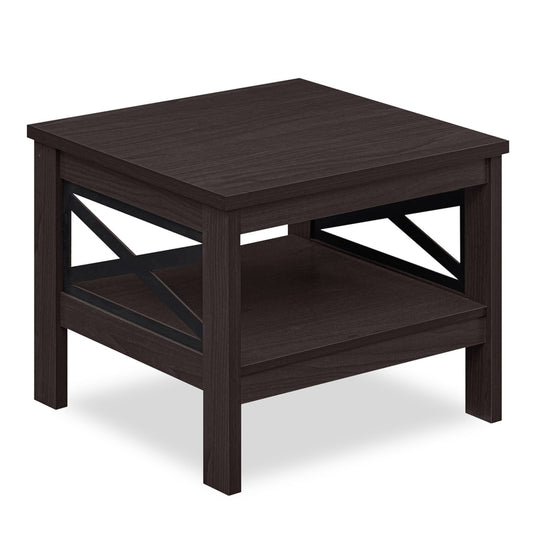 2-Tier Square Side Table with Storage Shelf and X-Frame for Bedroom Living Room