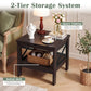 2-Tier Square Side Table with Storage Shelf and X-Frame for Bedroom Living Room