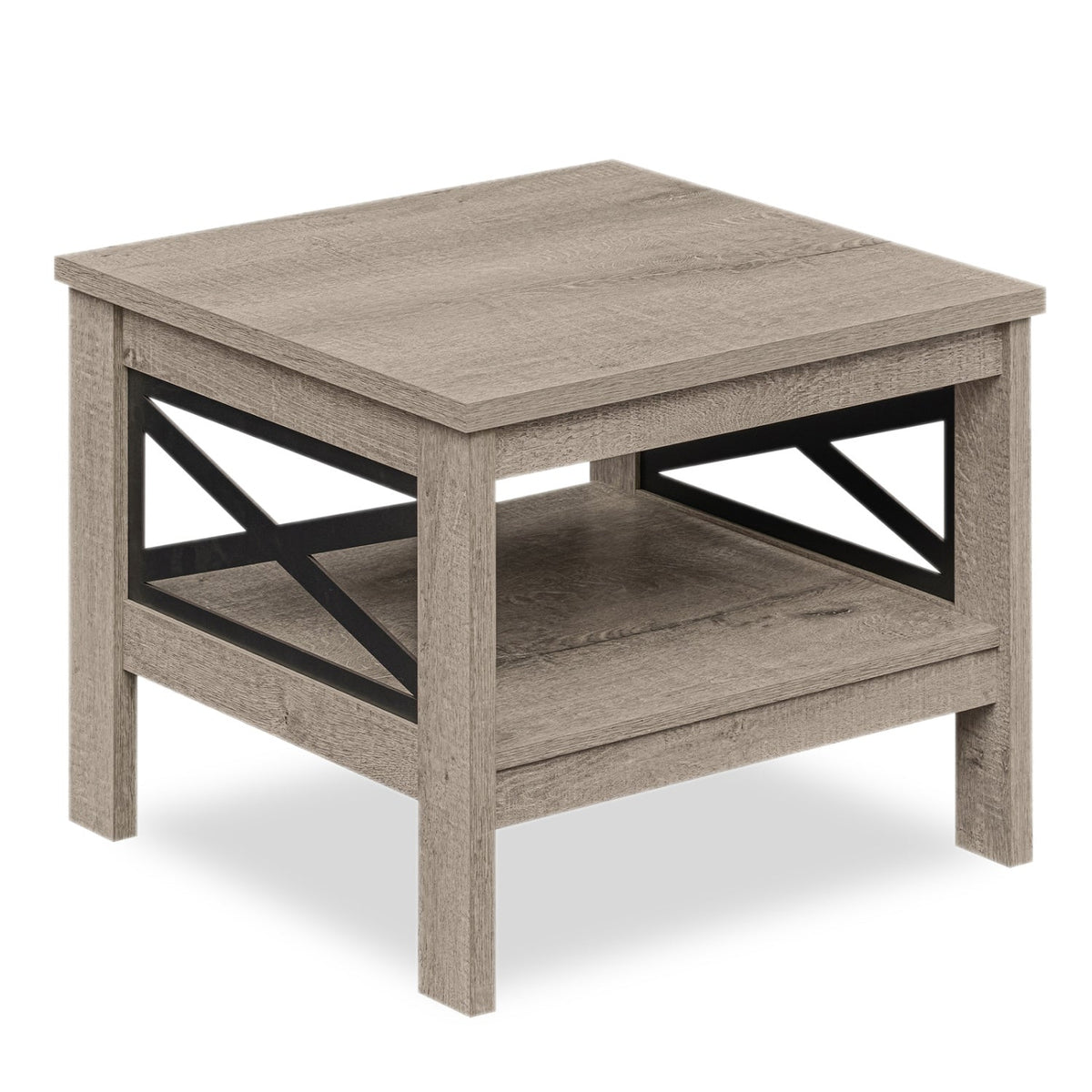 2-Tier Square Side Table with Storage Shelf and X-Frame for Bedroom Living Room