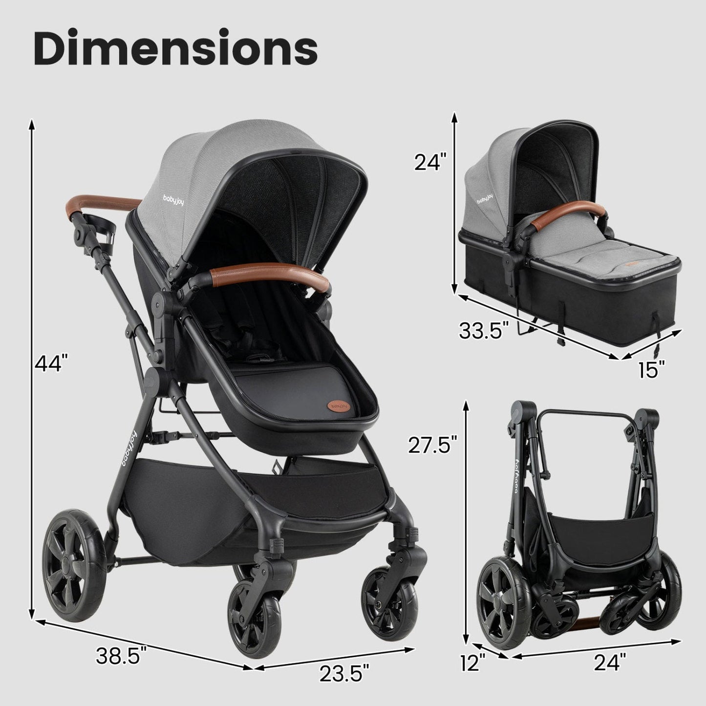 2-in-1 Convertible Baby Stroller with Car Seat Adapters