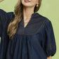 Umgee Notched Puff Sleeve Mini Dress with Pockets