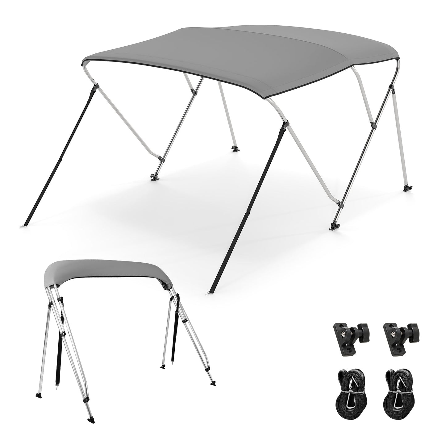 3-Bow Boat Bimini Top with Storage Boot - Gray