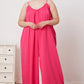 Double Take Full Size Ruffle Trim Tie Back Cami Jumpsuit with Pockets