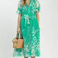 Umgee Floral Print Tie Waist Midi Dress with Side Pockets