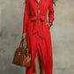 Full Size Tie Waist Long Sleeve Shirt Dress Plus Size