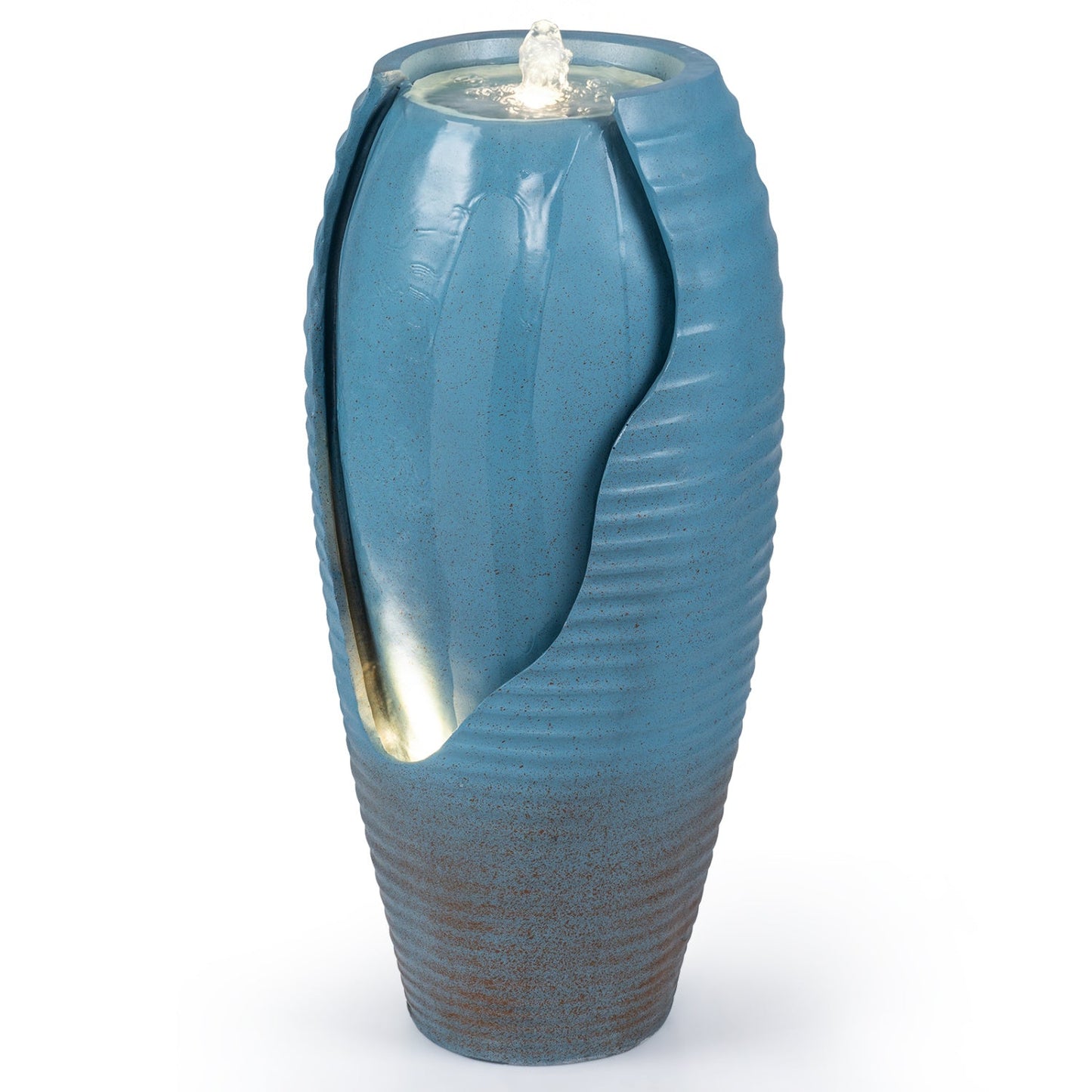 32 Inch Tall Jar Water Fountain with LED Lights and Pump Vintage Ceramic