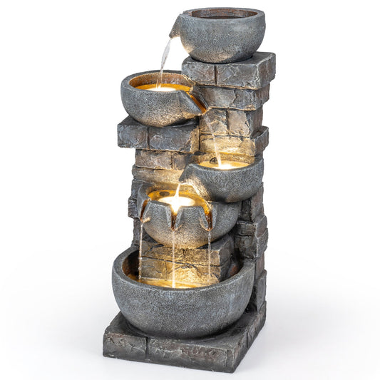 33" H Outdoor Water Fountain with LED Lights for Patio