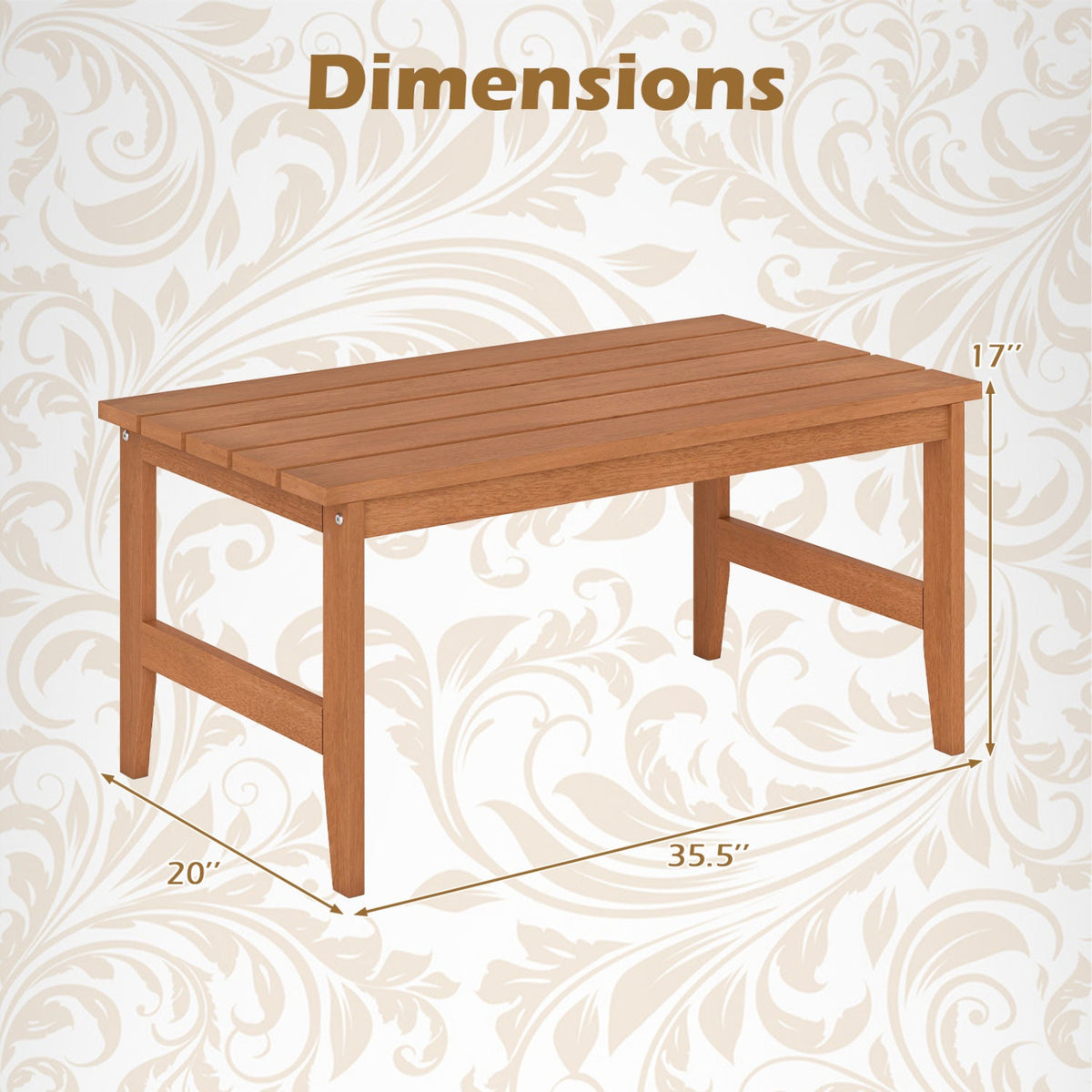 Rectangular Teak Wood Outdoor Coffee Table 35.5"