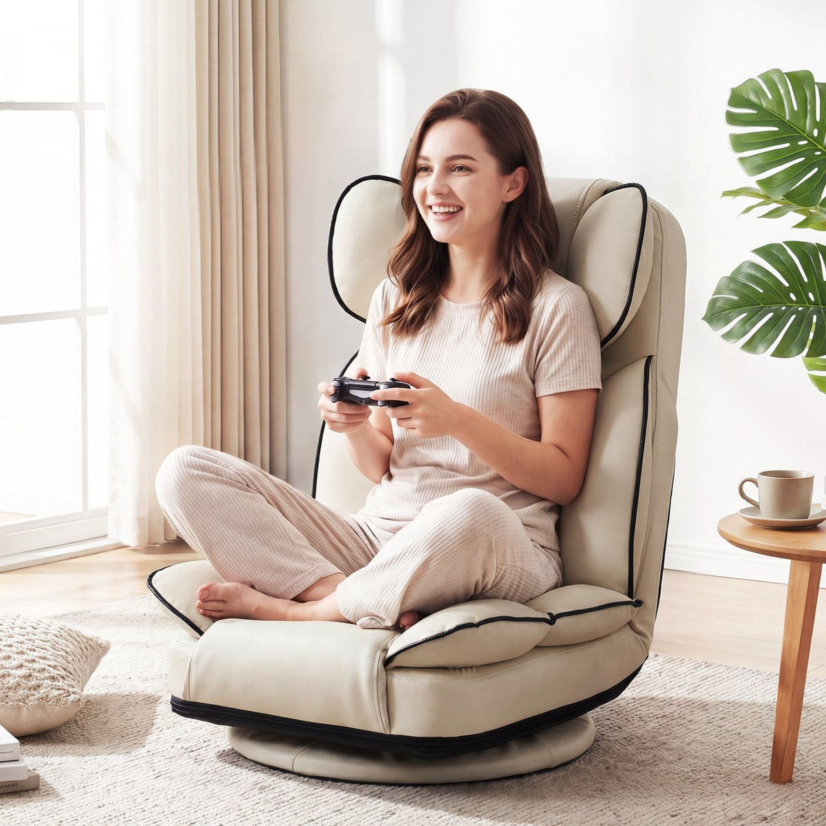 360 Degree Swivel Floor Gaming Chair with 6-Position Adjustable Backrest and Sponge Filling