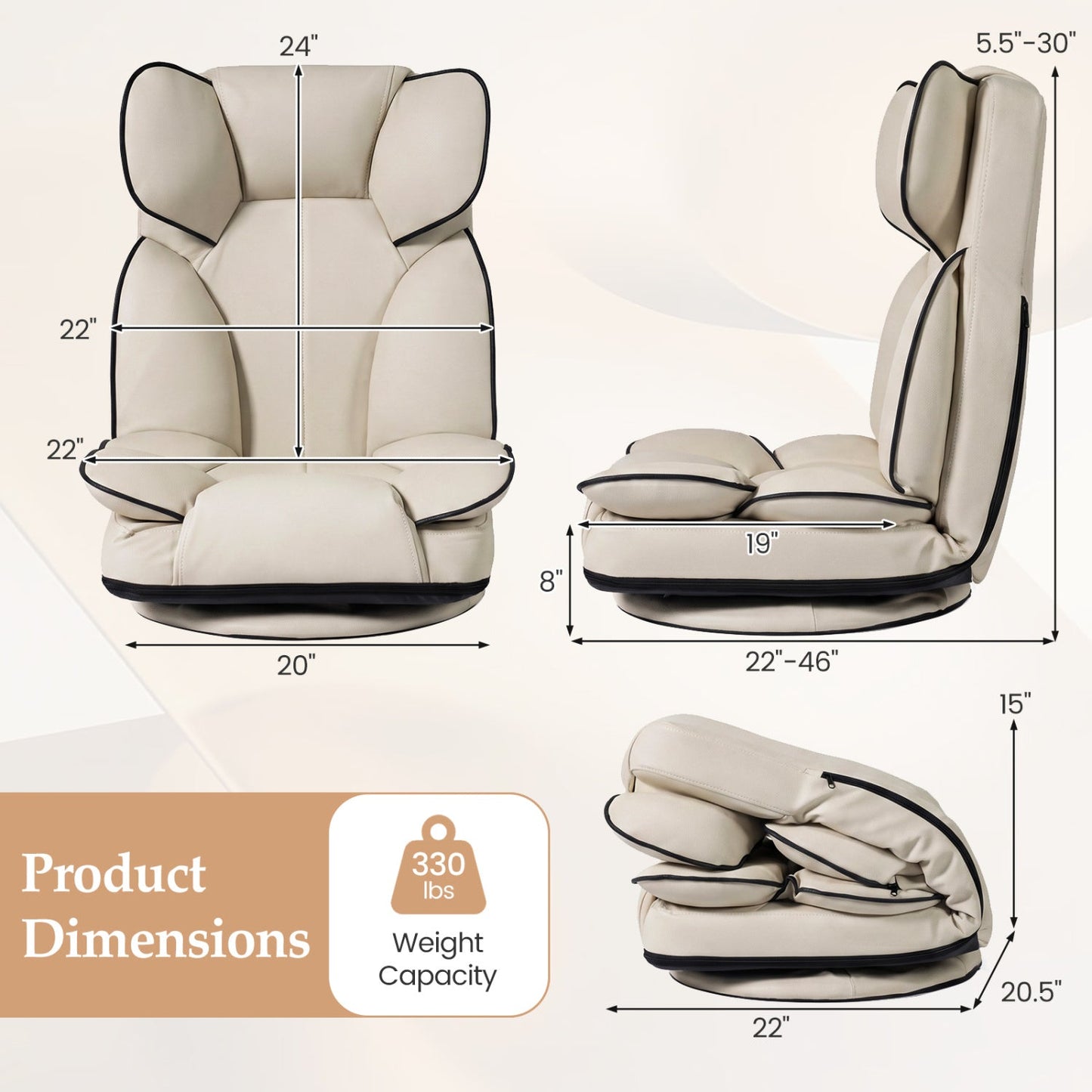 360 Degree Swivel Floor Gaming Chair with 6-Position Adjustable Backrest and Sponge Filling