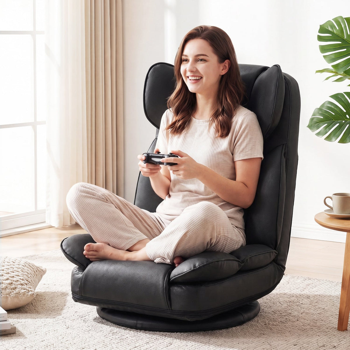 360 Degree Swivel Floor Gaming Chair with 6-Position Adjustable Backrest and Sponge Filling