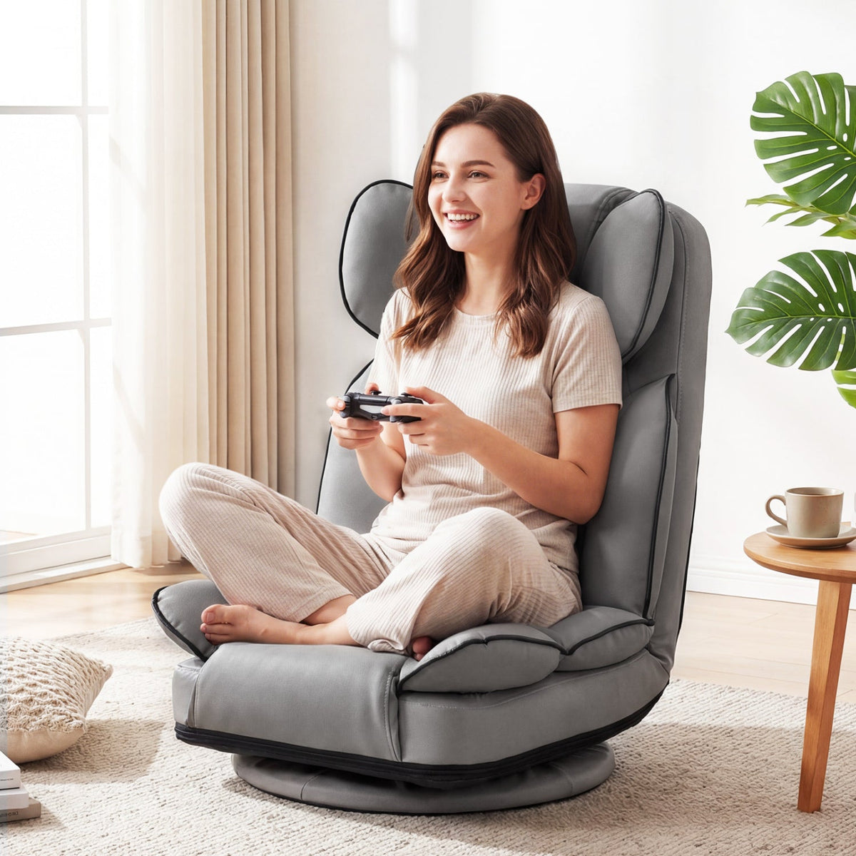 360 Degree Swivel Floor Gaming Chair with 6-Position Adjustable Backrest and Sponge Filling
