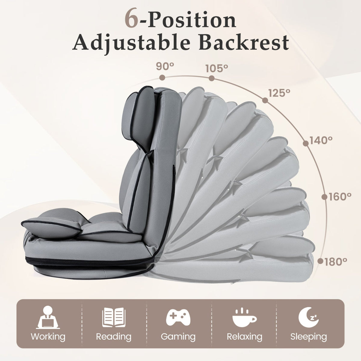360 Degree Swivel Floor Gaming Chair with 6-Position Adjustable Backrest and Sponge Filling