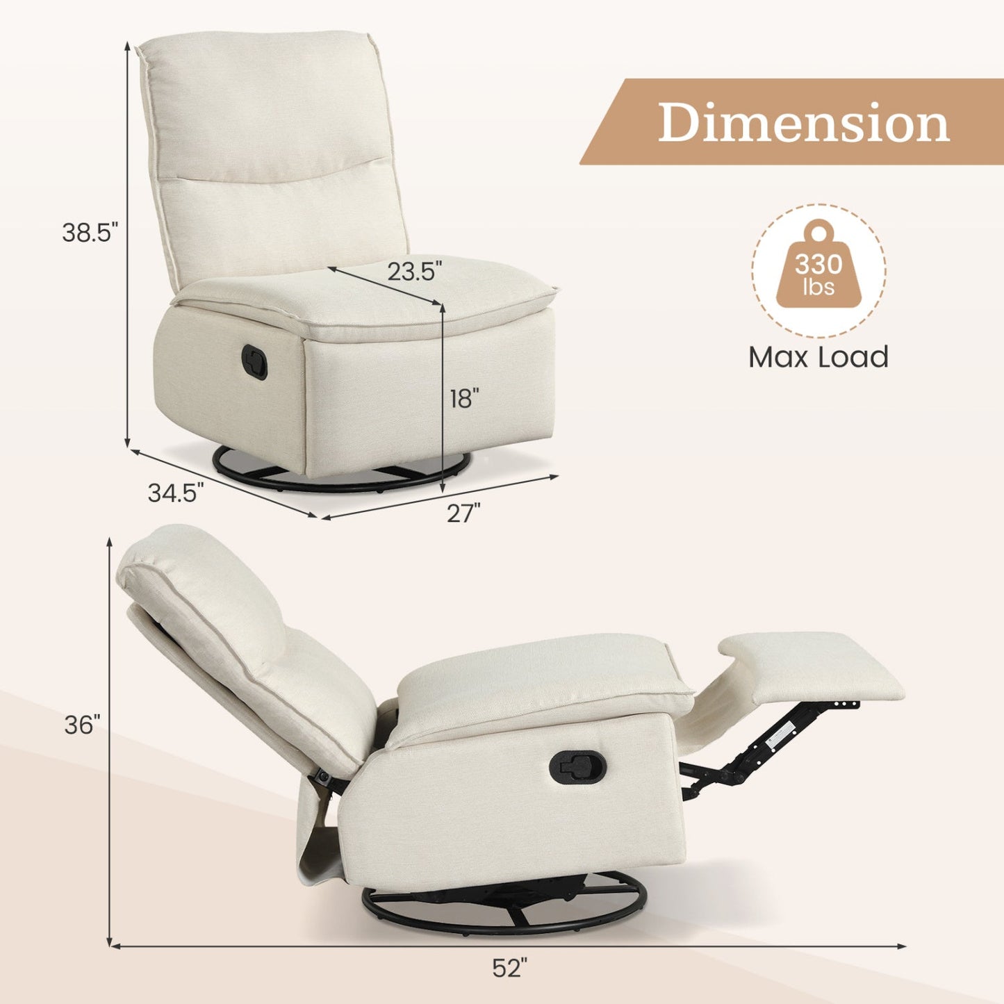 360° Swivel Rocking Chair with Cushioned Back for Living Room