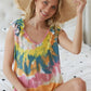BiBi Circular Tie Dye Knit V Neck Top With Ruffle