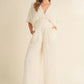 MABLE Fluffy Deep V Neck Wide Leg Jumpsuit