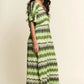 Davi & Dani Multi Color Wavy Tie Waist Flowy Sleeve Dress