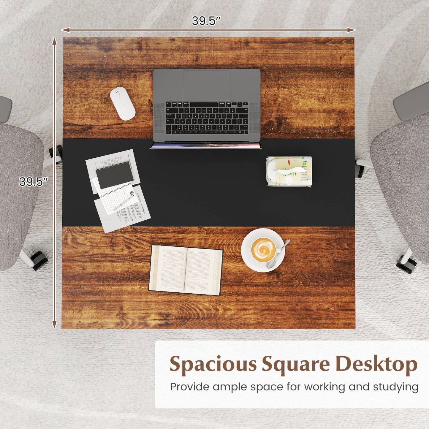 39.5" Square Conference Table with Thickened Tabletop