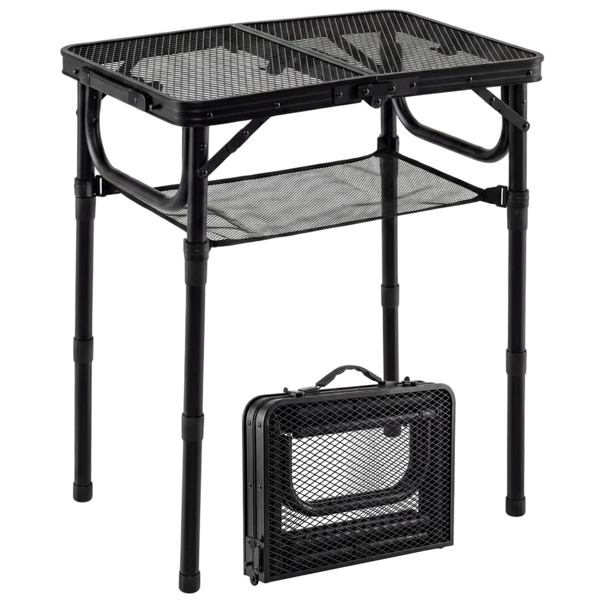 3-Height Folding Picnic Table with Large Storage Net and Handle