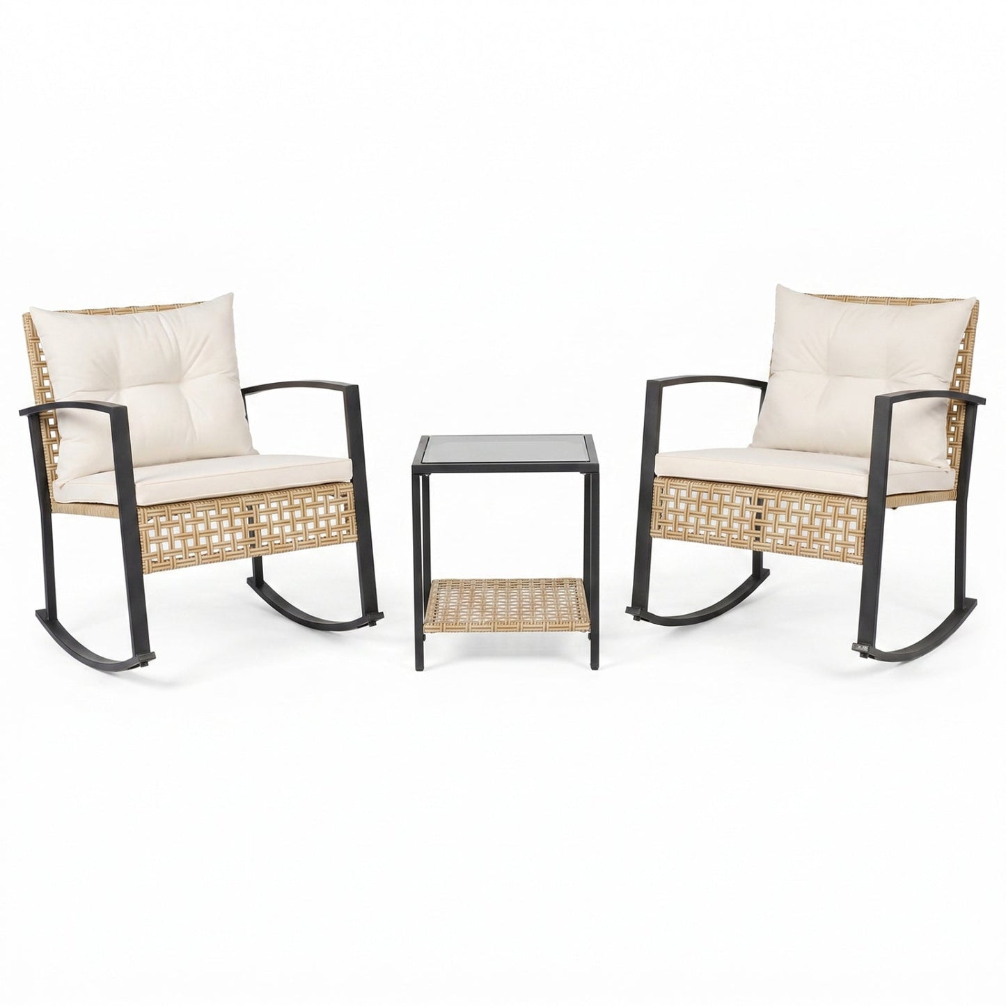 3-Piece Rattan Patio Conversation Set with Rocking Chairs