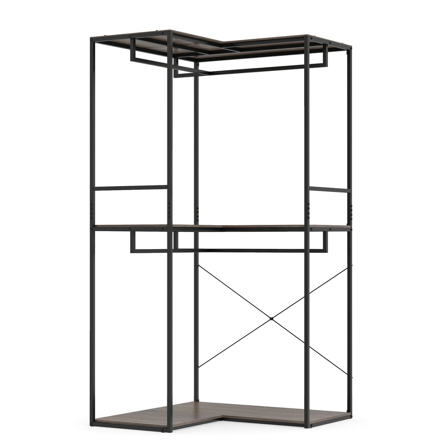 3-Tier Heavy Duty Clothes Rack with 3 Shelves & 2 Hanging Racks