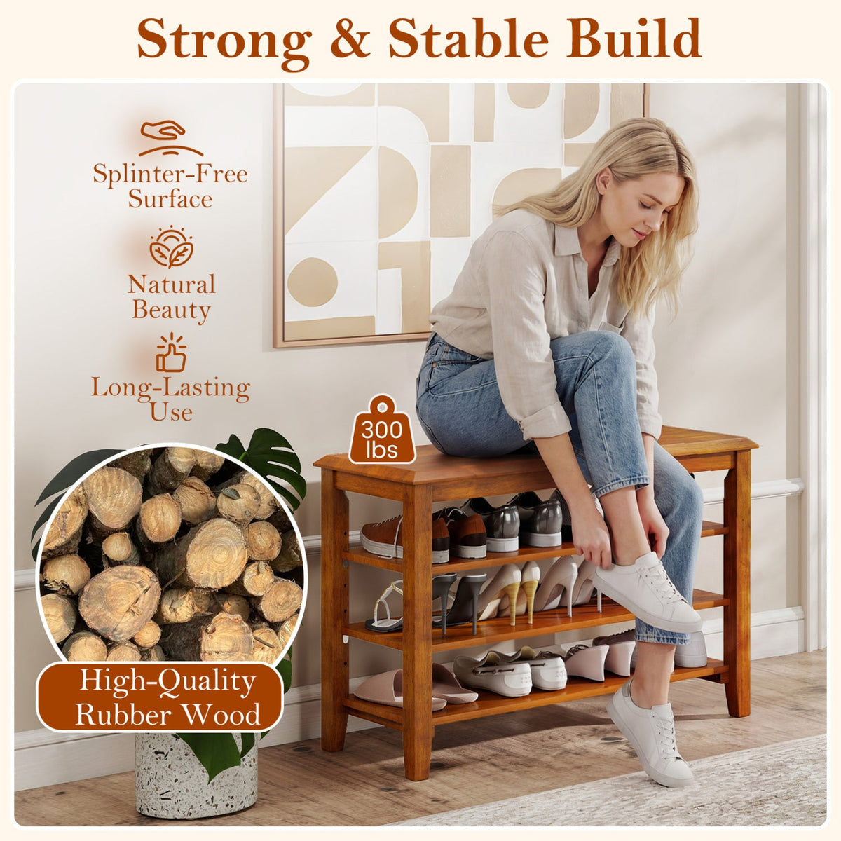3-Tier Shoe Rack Bench with Adjustable Shelves for Entryway and Living Room