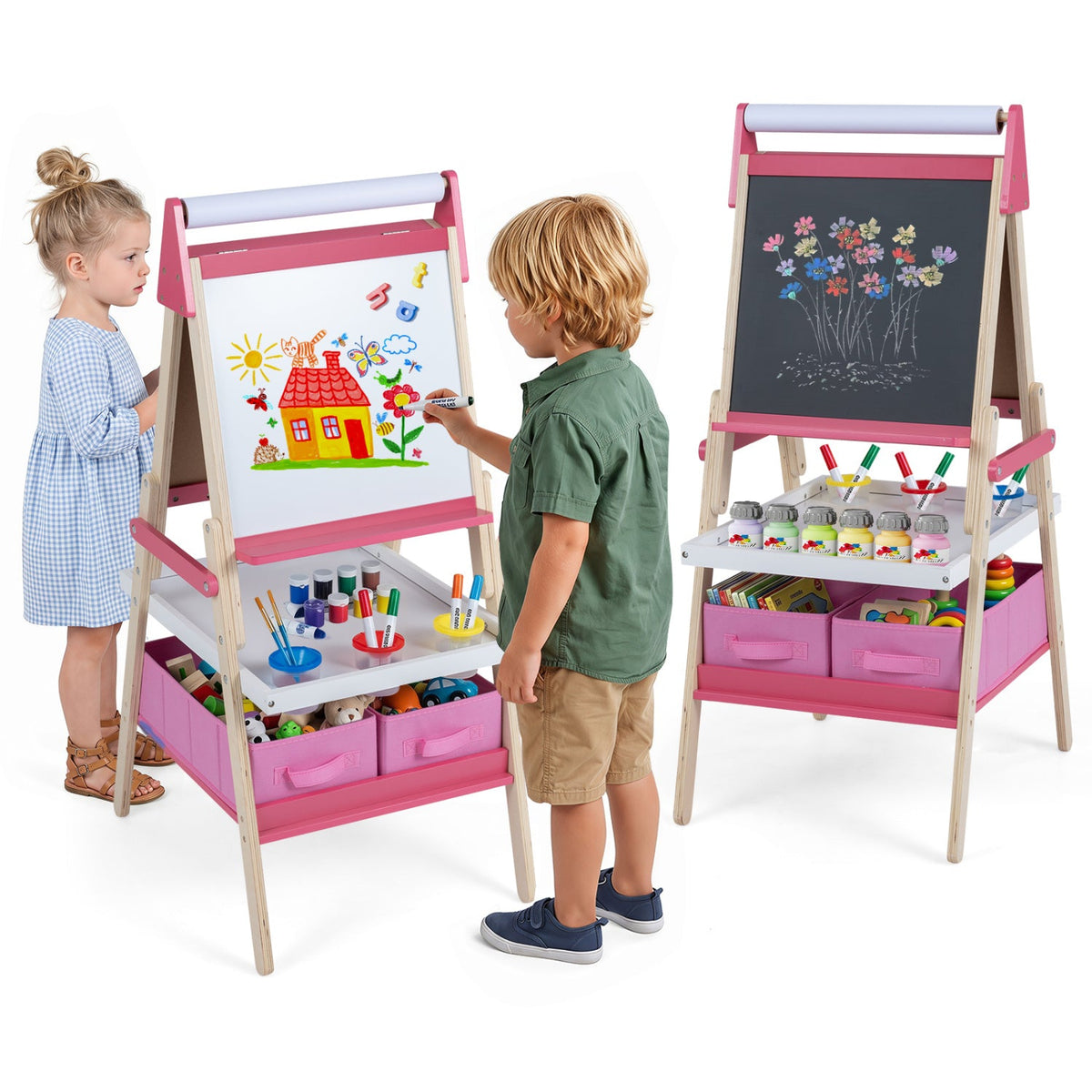 3-in-1 Kids Art Easel with Magnetic Whiteboard & Chalkboard
