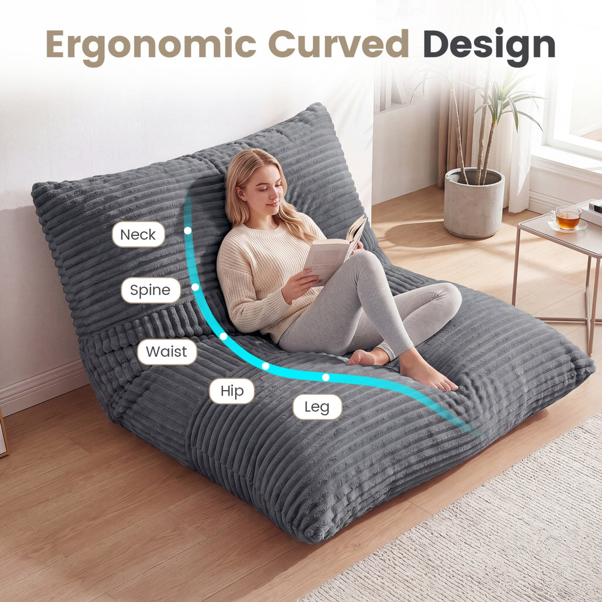 3-in-1 Convertible Bean Bag Chair with Corduroy Fabric