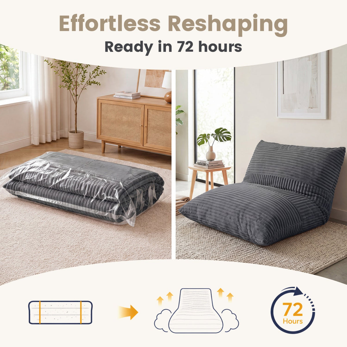 3-in-1 Convertible Bean Bag Chair with Corduroy Fabric
