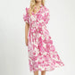 Umgee Abstract Print Smocked Tie Waist Midi Dress