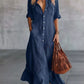 Full Size Button Front Roll-Up Sleeve Maxi Dress Plus Size