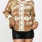 Floral Pattern Knit Cardigan with Contrast Collar
