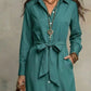 Full Size Tie Waist Long Sleeve Shirt Dress Plus Size