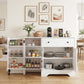 Coffee Bar Cabinet with Rolling Wheels and 3 Doors - 41.5"
