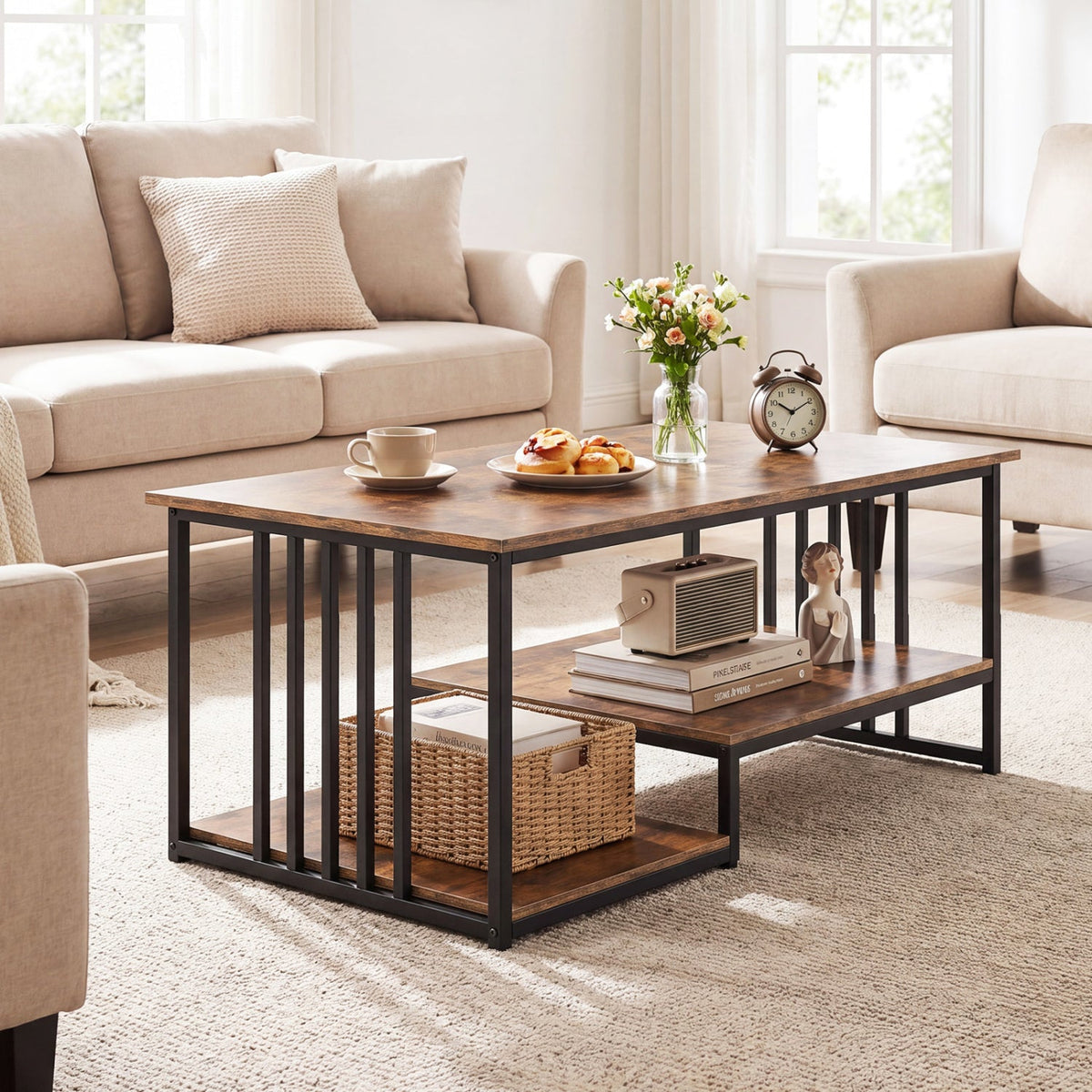 43.5" Coffee Table 2-Tier with Open Storage Shelf