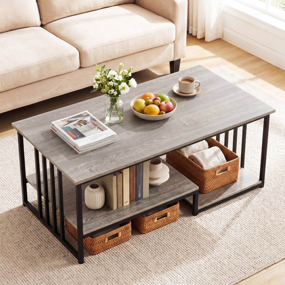 43.5" Coffee Table 2-Tier with Open Storage Shelf