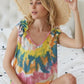 BiBi Circular Tie Dye Knit V Neck Top With Ruffle