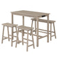 4-Piece Counter Height Dining Table Set with Power Outlet Solid Rubber Wood Kitchen Table