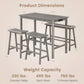 4-Piece Counter Height Dining Table Set with Power Outlet Solid Rubber Wood Kitchen Table