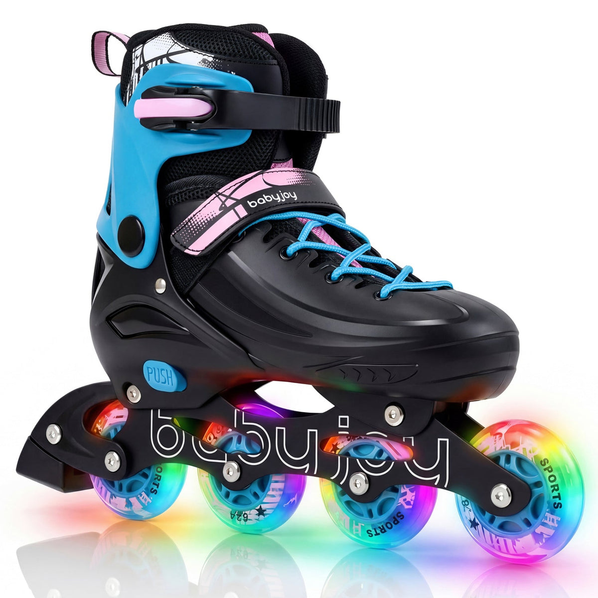 4-Size Adjustable Light-Up Kids Inline Skates for Kids Ages 7-9