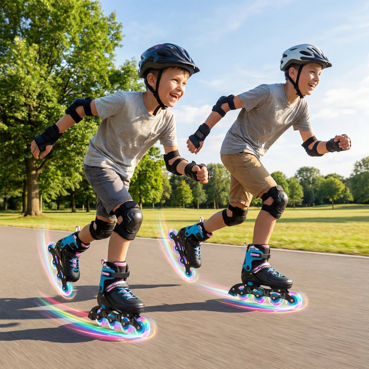 4-Size Adjustable Light-Up Kids Inline Skates for Kids Ages 7-9