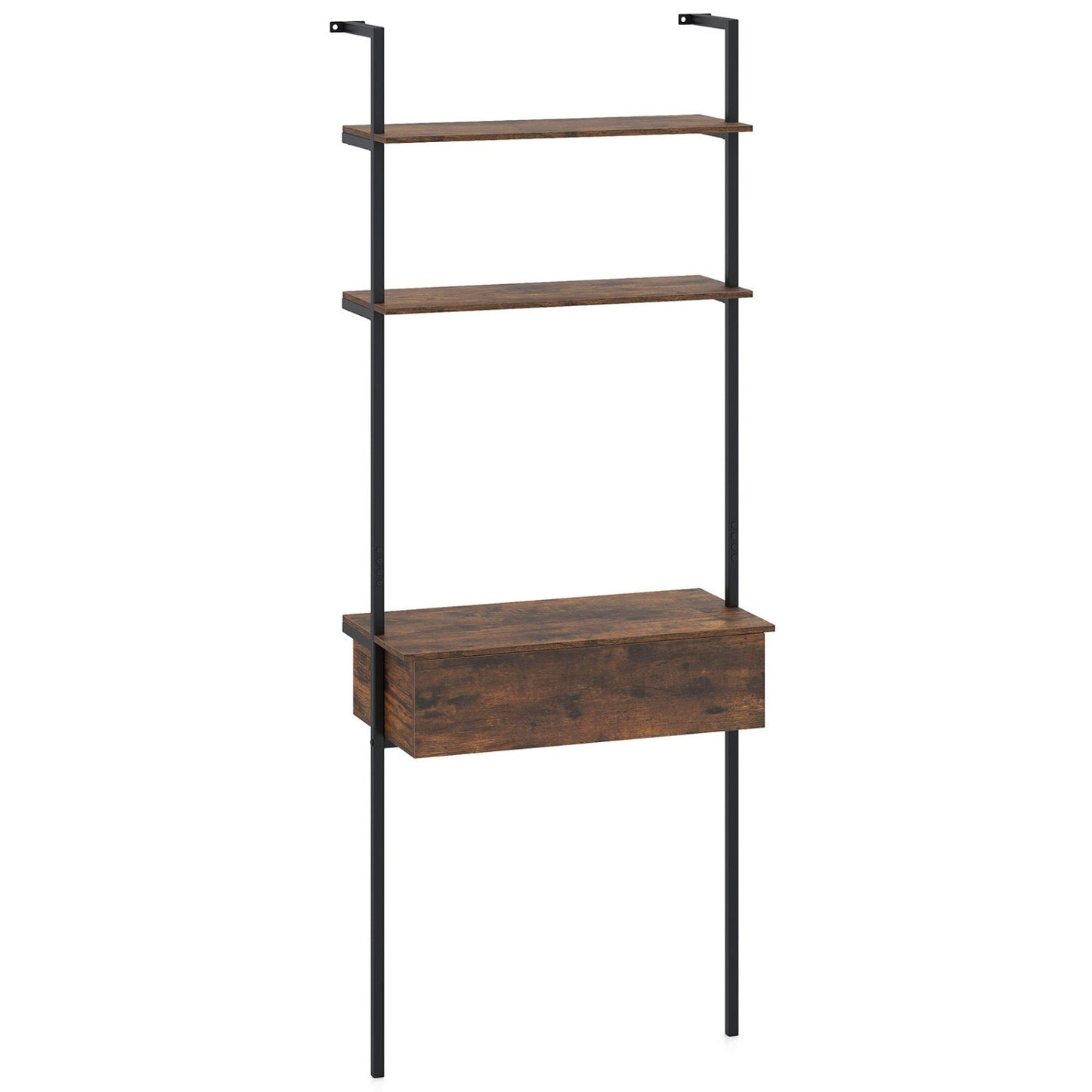 4-Tier Ladder Bookshelf with Drawer and Metal Frame