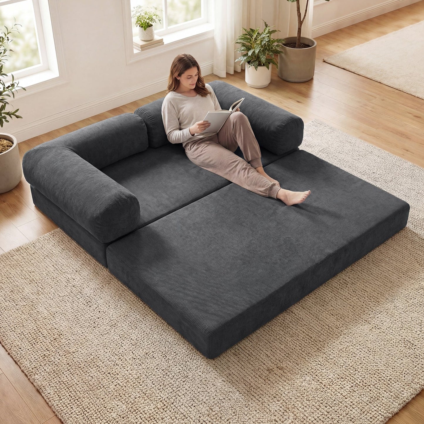 4-in-1 Convertible Folding Sofa Bed with Comfy Corduroy Cover