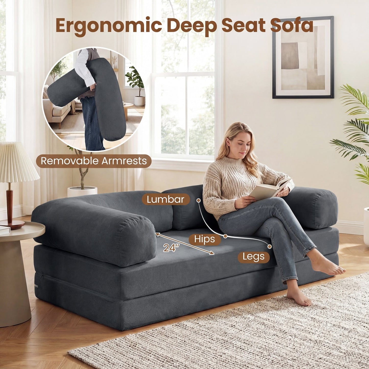 4-in-1 Convertible Folding Sofa Bed with Comfy Corduroy Cover