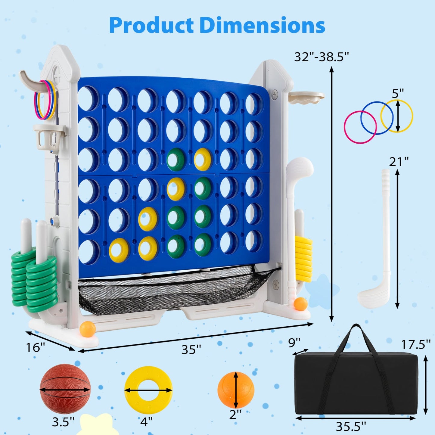 4-in-1 Adjustable Height Connect Game with Carry Bag