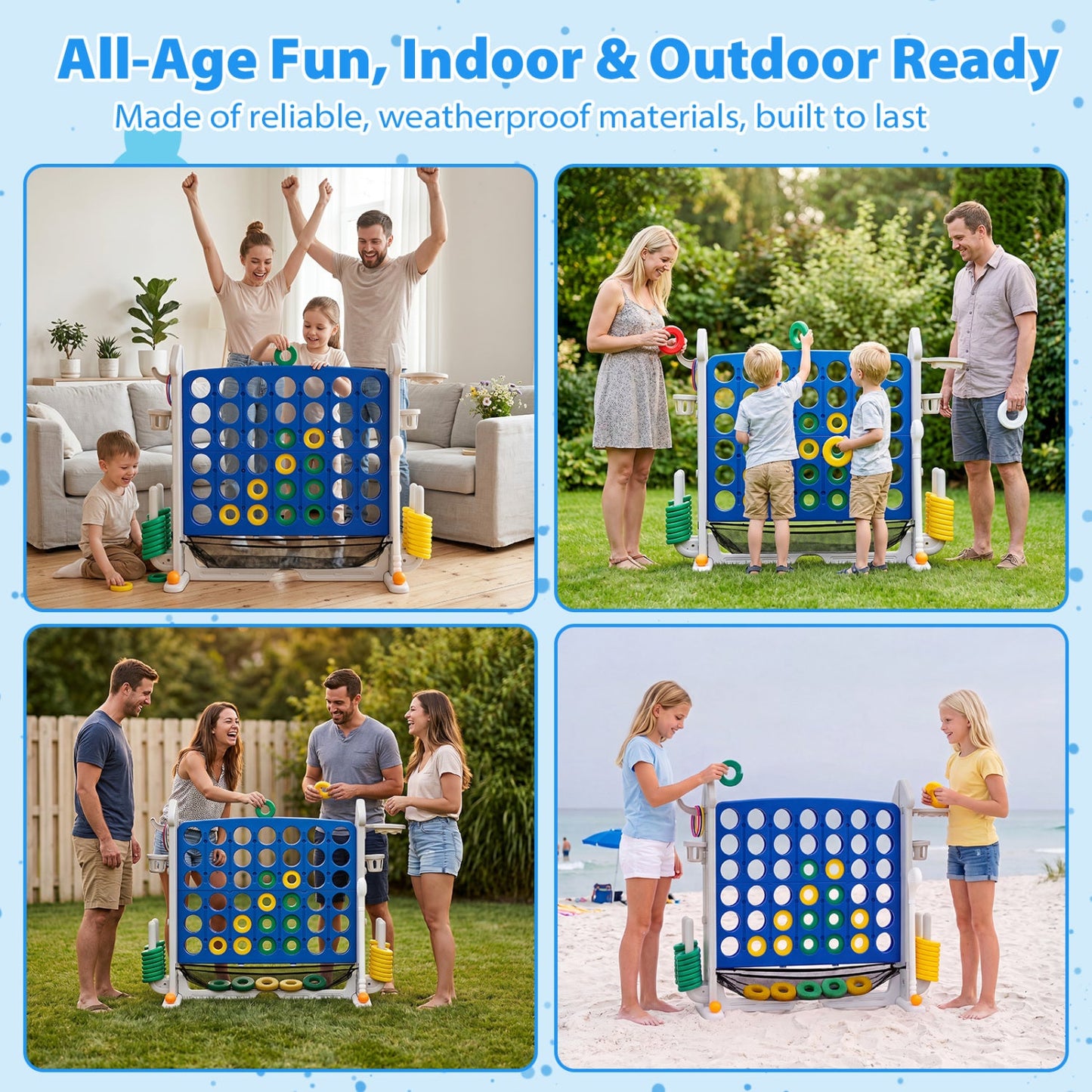 4-in-1 Adjustable Height Connect Game with Carry Bag