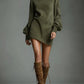 Turtleneck Lantern Sleeve Mini Dress with Pockets