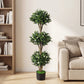 51" Artificial Triple Ball Boxwood Topiary Tree with 59 Blossoms