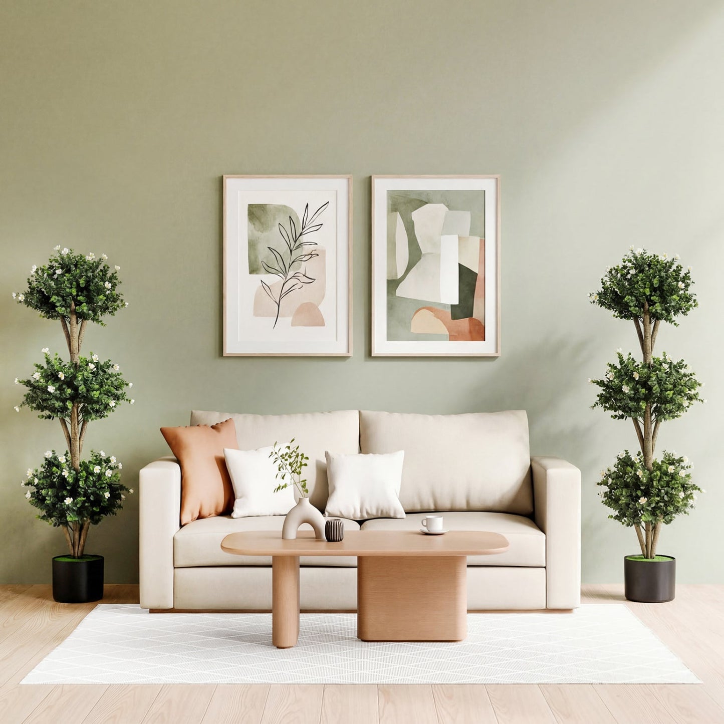 51" Artificial Triple Ball Boxwood Topiary Tree with 59 Blossoms