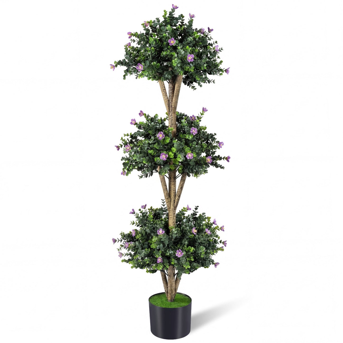 51" Artificial Triple Ball Boxwood Topiary Tree with 59 Blossoms